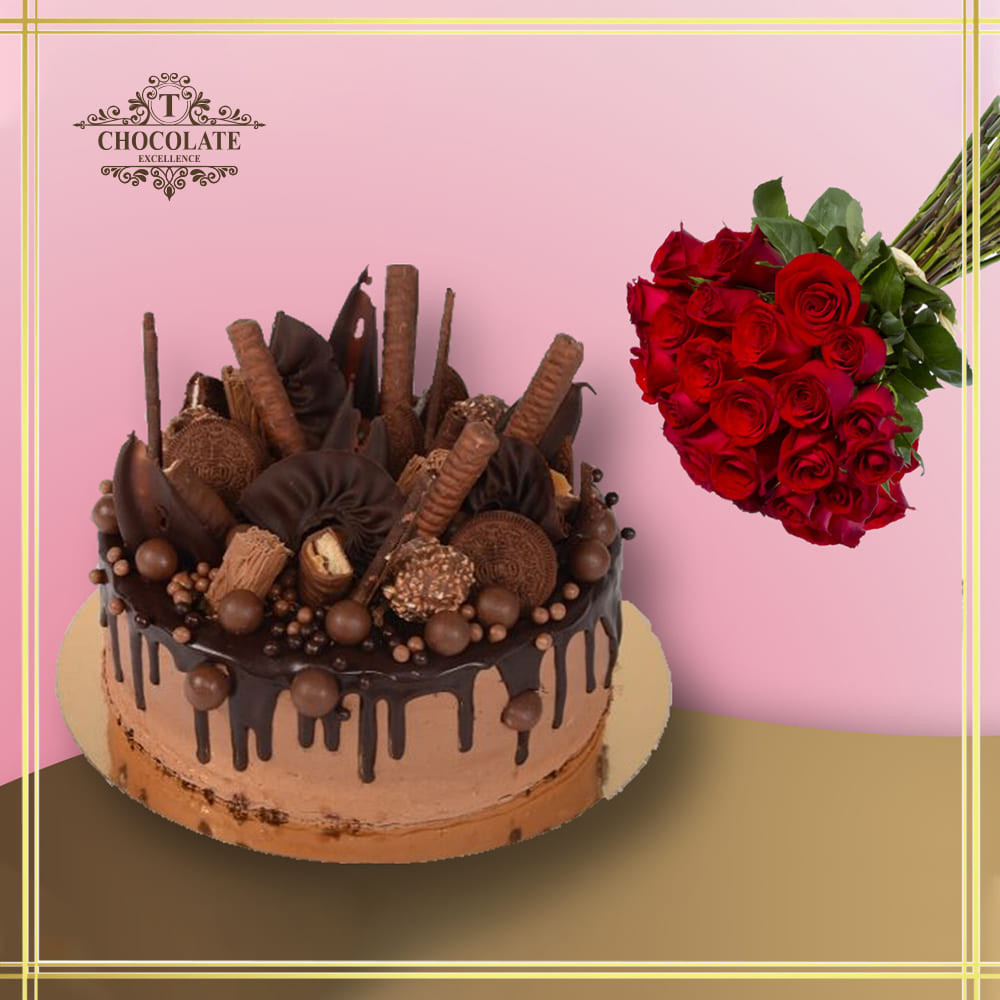 Chocolate Explosion Cake With Flower Bouquet