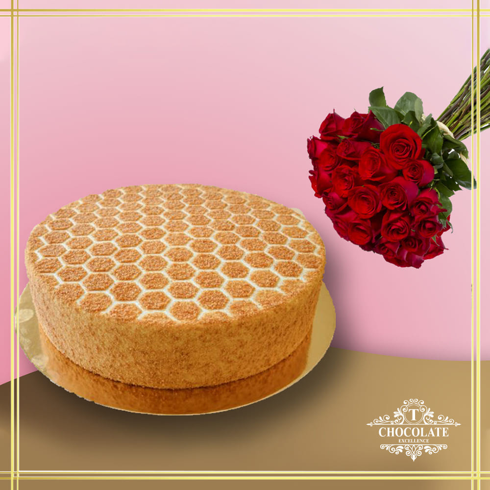 Honey Cake With Flower Bouquet