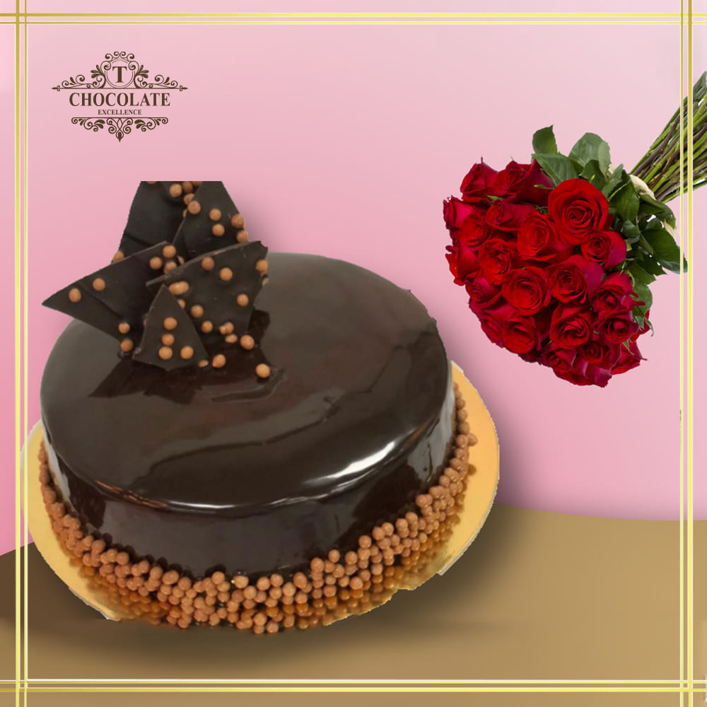 Chocolate Fudge Cake With Flower Bouquet