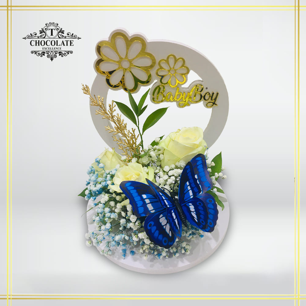 It’s A Boy Wooden Tray With Fresh Flowers